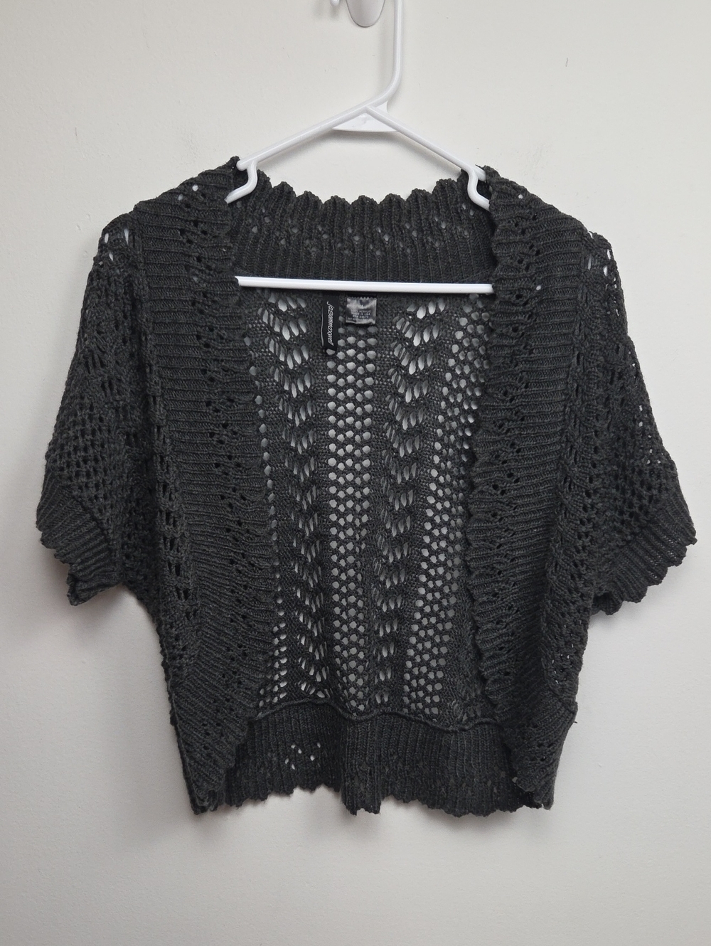 Jason Maxwell Womens Gray Open-Knit Short Sleeve Cardigan Sweater Cottage Medium